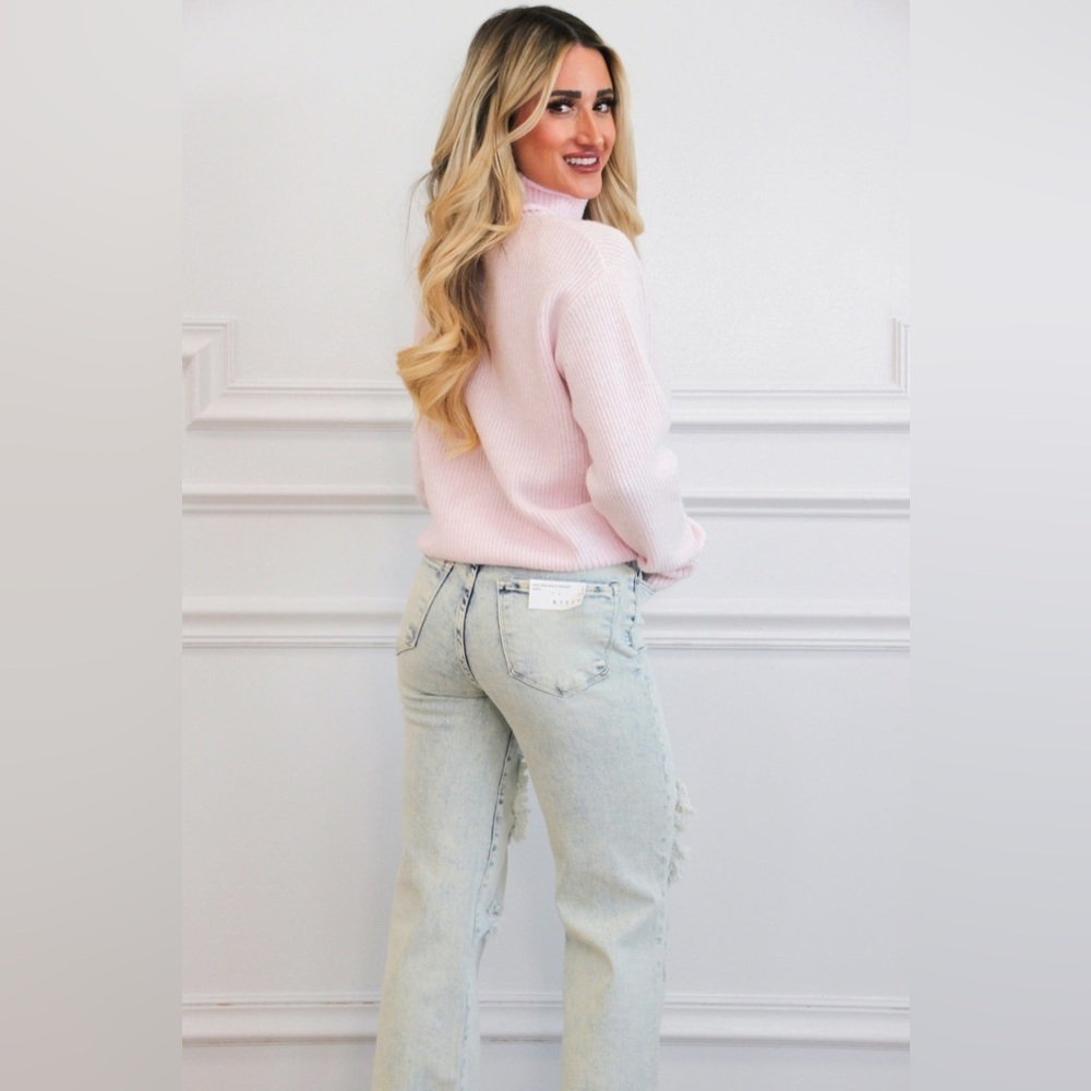 Risen Acid Light Wash Distressed High Rise Straight Ankle Jean Size 15 RDP5246 - Picture 5 of 5